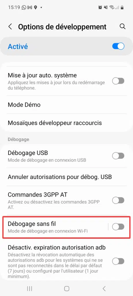 Débogage sans fil android