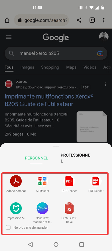 Ouvrir avec Android