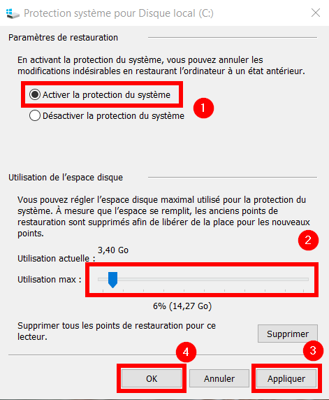 Activer la protection du système