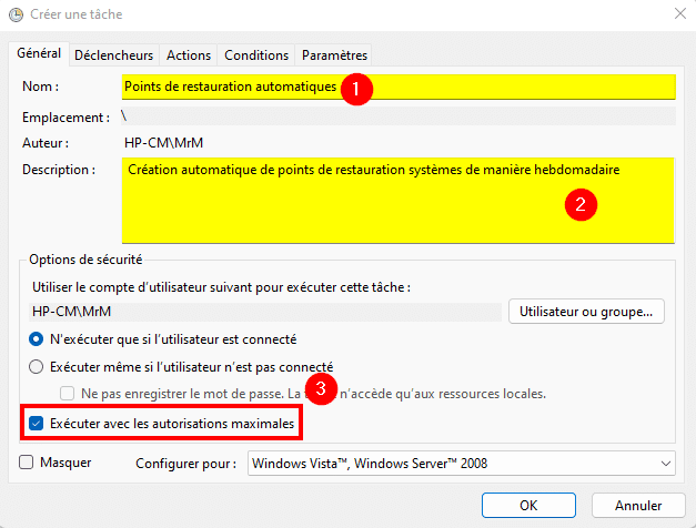 Tâche automatique point de restauration windows