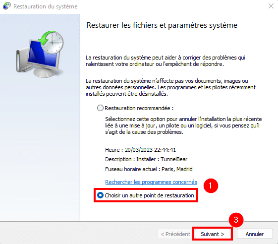 point de restauration windows