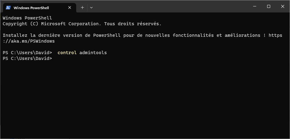 Ouvrir outils d'administration depuis Windows PowerShell