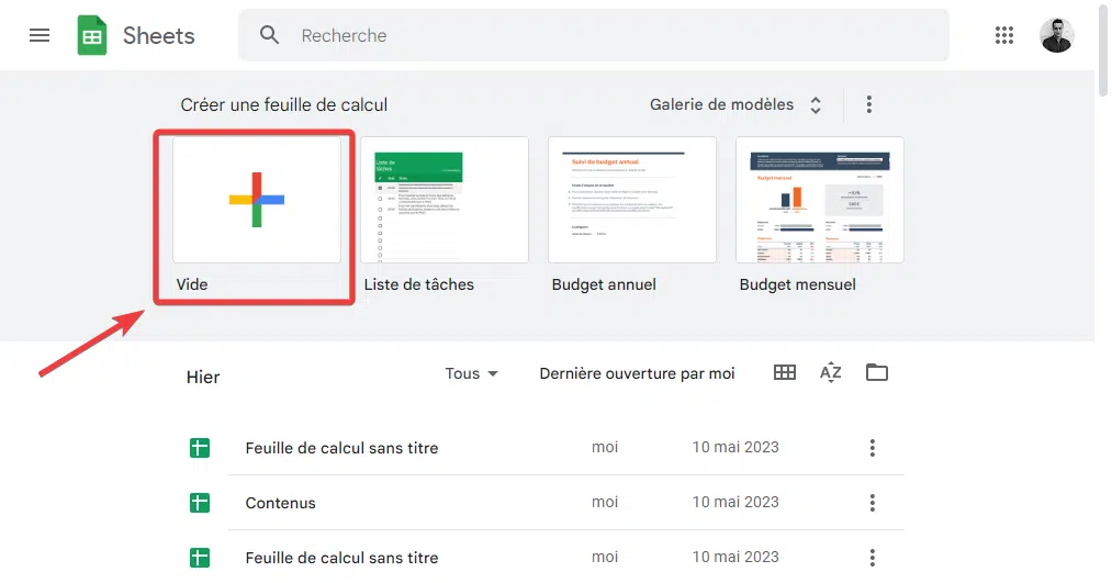 Créer un nouveau tableau Google Sheets