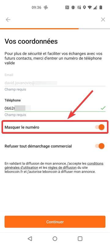 Option masquer numéro Leboncoin