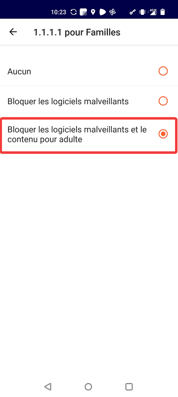 Sélectionner DNS pour bloquer logiciels malveillants et contenus pour adultes sur app Android / iOS