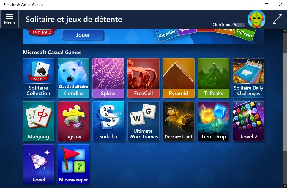 FreeCell, Solitaire ou encore Démineur dans l'application gratuite Microsoft Casual Games