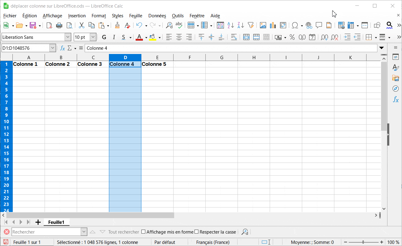 Déplacer colonne LibreOffice Calc