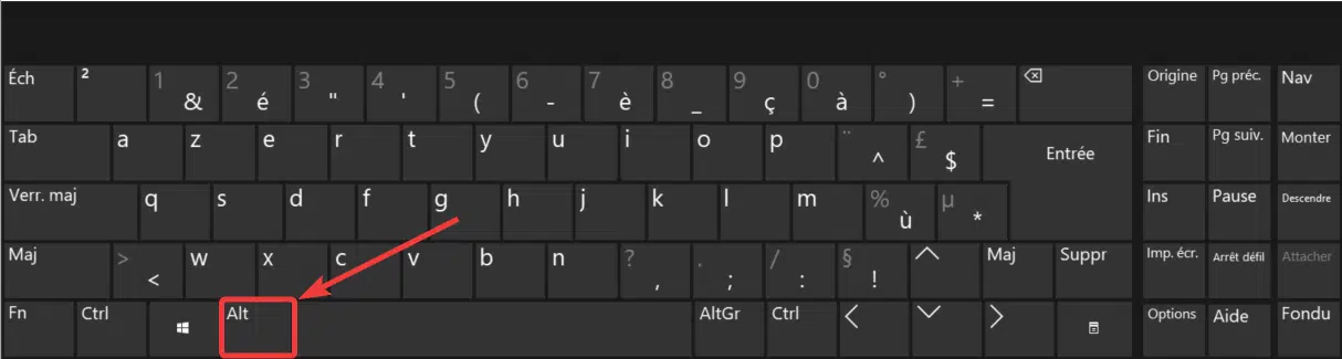 Maintenir la touche Alt