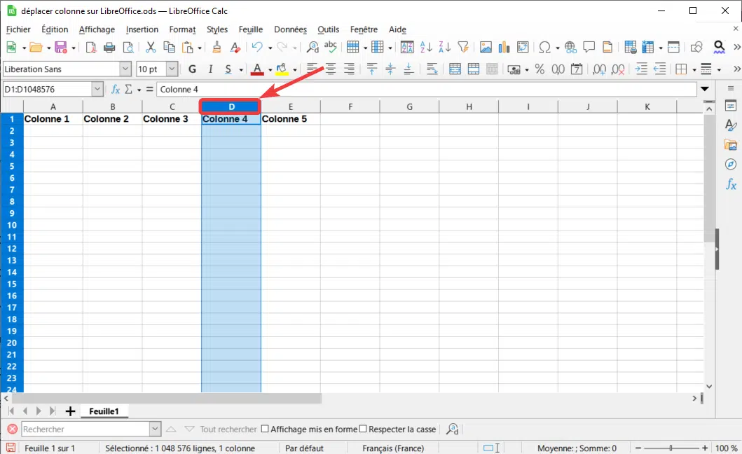 Sélectionner colonne LibreOffice Calc