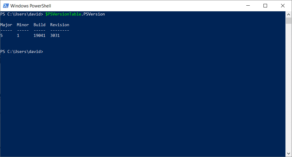 Version de PowerShell avec le détails 