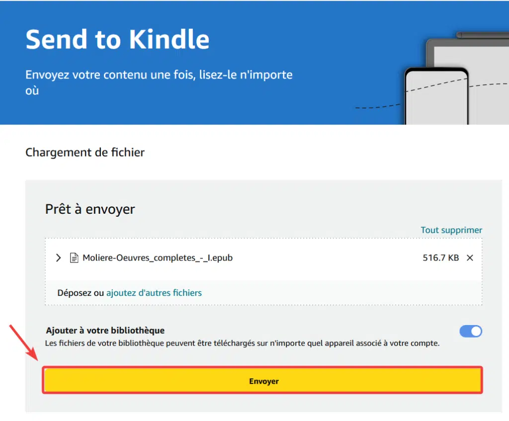 Envoyer ebook sur Kindle depuis le portail web SendToKindle