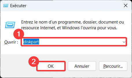 Exécuter diskpart