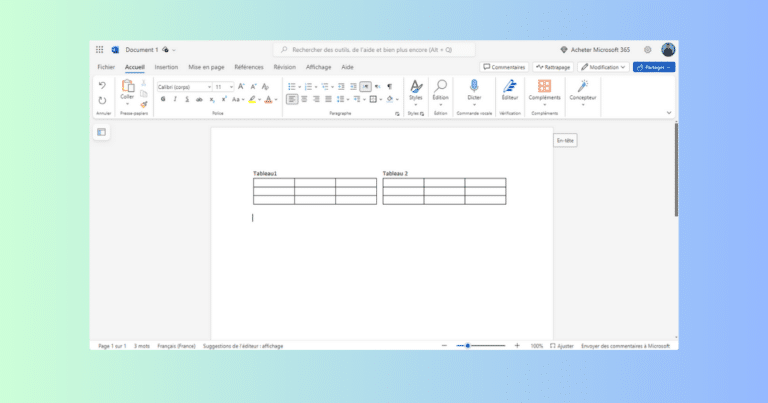 Comment mettre deux tableaux côte à côte sur Word ?