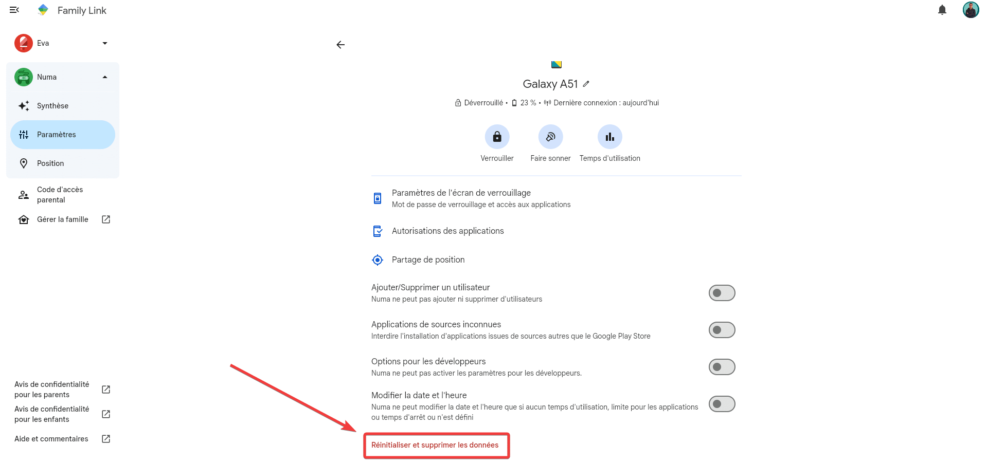 Comment supprimer un appareil de Google Family Link ?