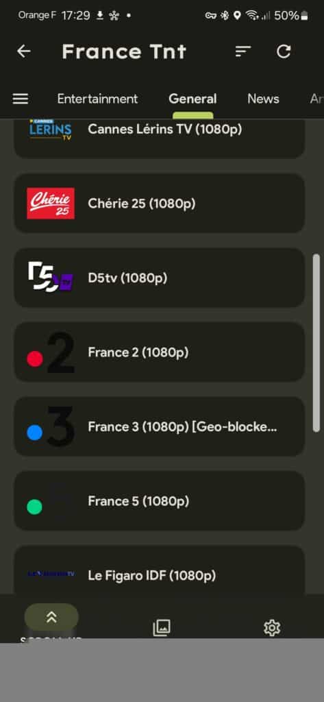 App M3U chaines TNT