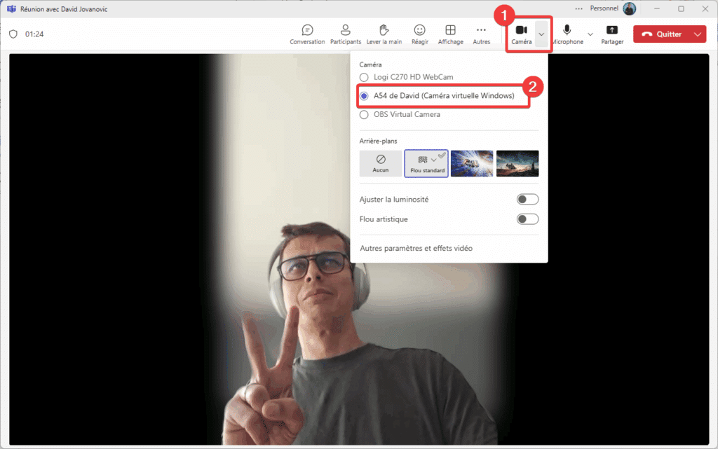 Sélection téléphone en tant que webcam sur Teams