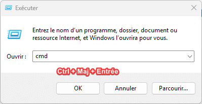 Ctrl+Maj+Entrée sur fenêtre exécuter