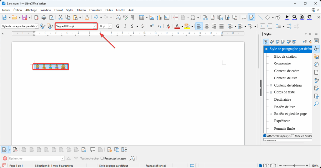 Libre office Changer police emoji