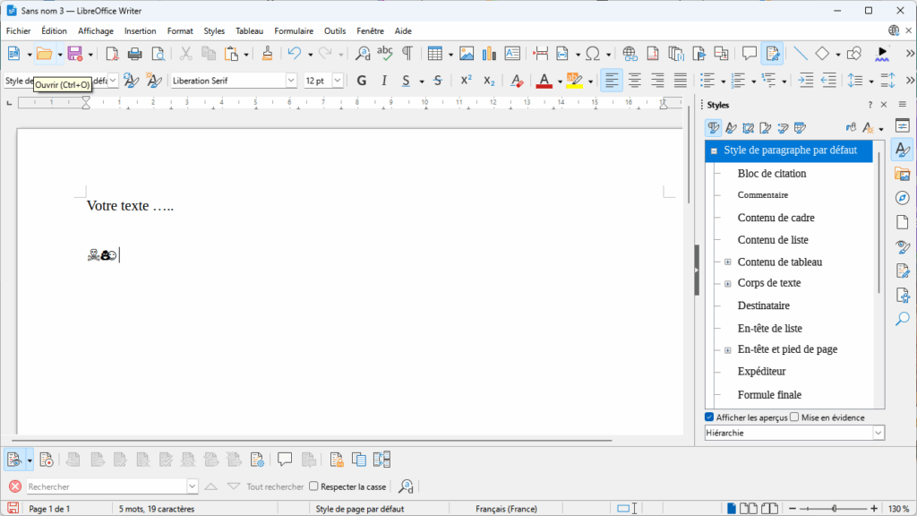 Libreoffice Writer Exemple d'emoji qui ne s'affichent pas correctement