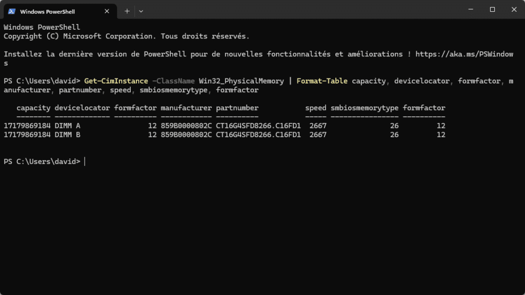 Voir ram avec PowerShell
