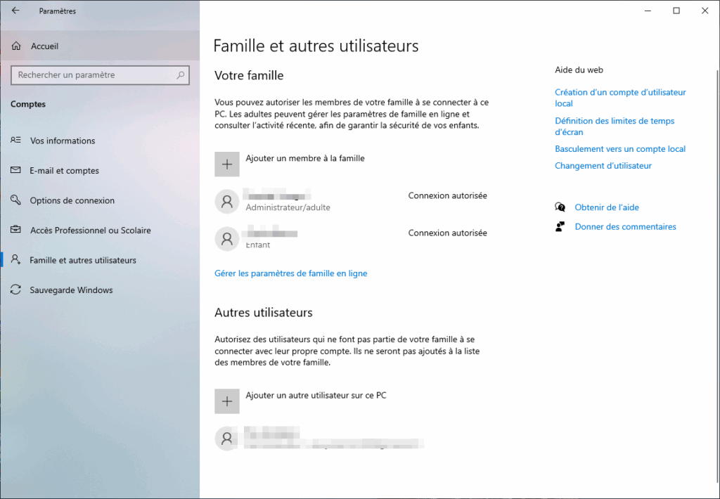 plus de message connexion à famille